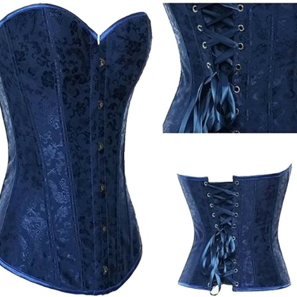 Women's Sexy Tapestry Brocade Vintage Corset -Blue - Picture 4 of 5